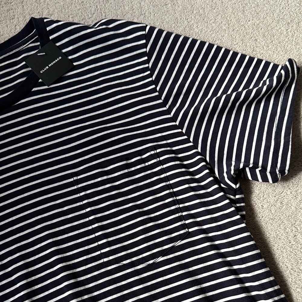 Club Monaco Navy and White Striped Men's Shirt! - Picture 8 of 8